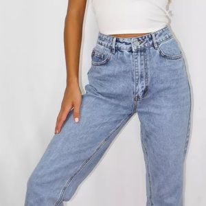 Blue mid rise dad jeans